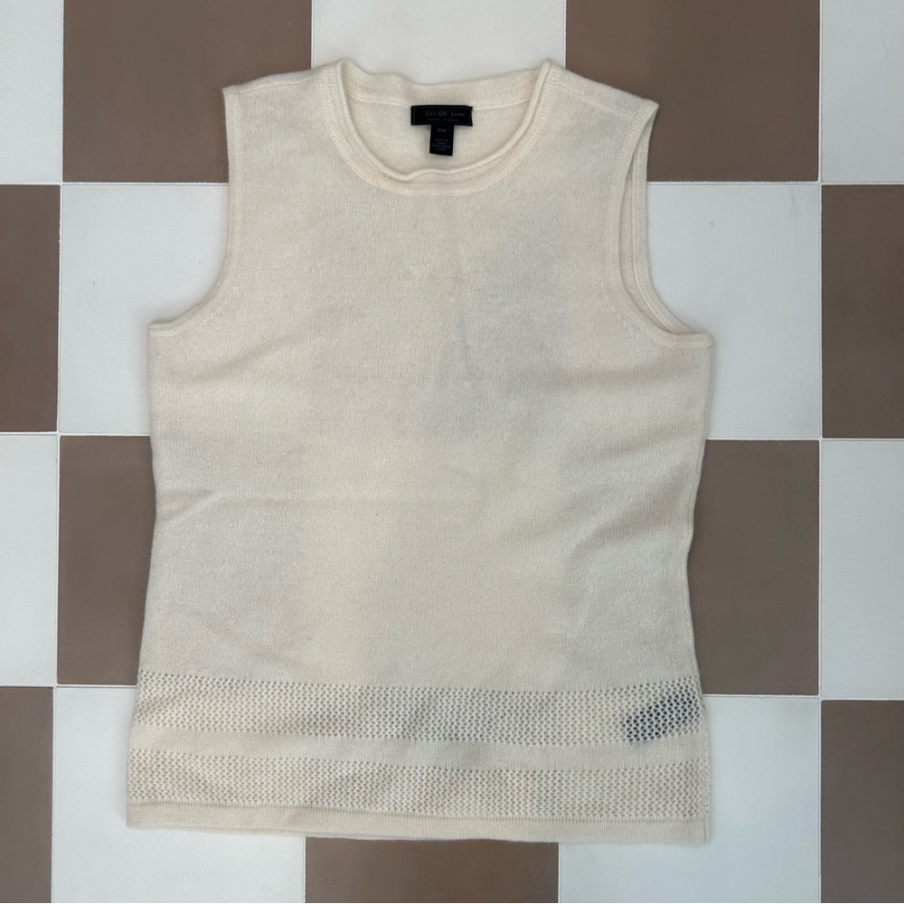 Saks Fifth Avenue 100% Cashmere Ivory Sleeveless Knit Shell Top M